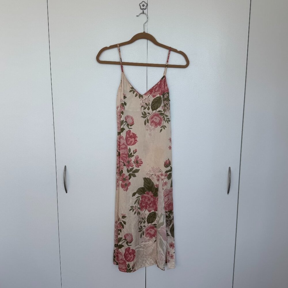 Reformation Britten Silk Midi Dress Women In Olivia Blush Floral Side Slit - XS